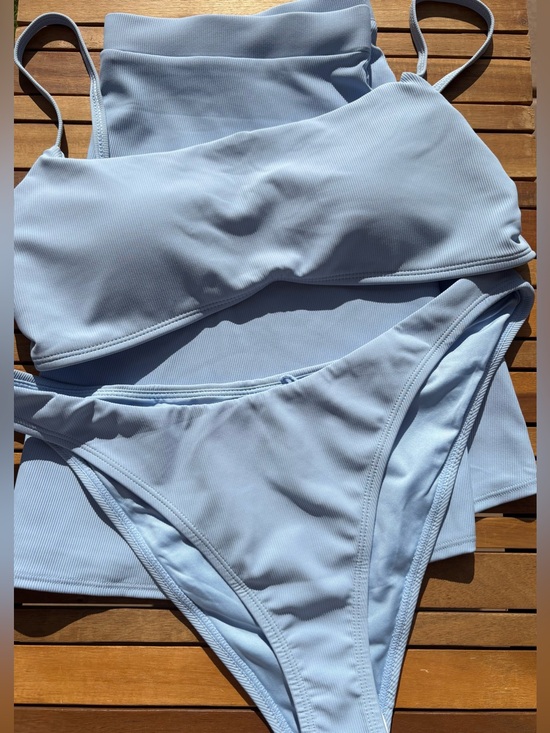 Wilo The Label Other - LARGE NWT Light Blue Scoop Bikini 3 Piece Skirt Swim set Wilo the Label